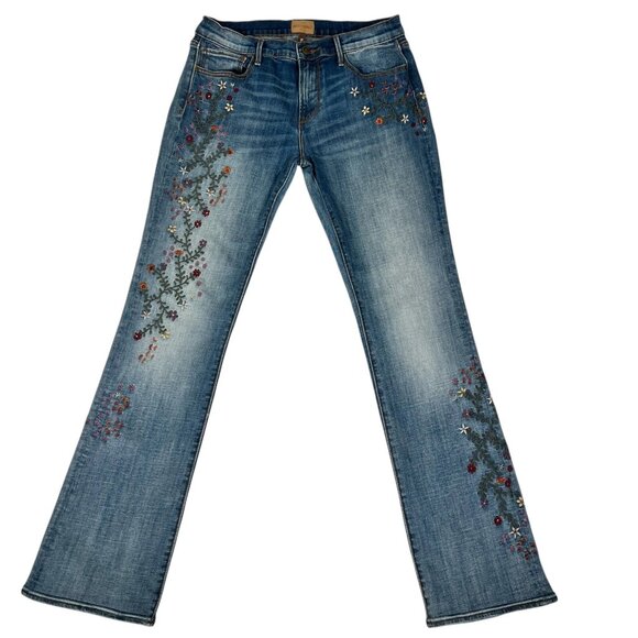Driftwood Kelly Womens Blue Classic Fit Floral Embroidered Flare Jeans Size 29 - Picture 4 of 16